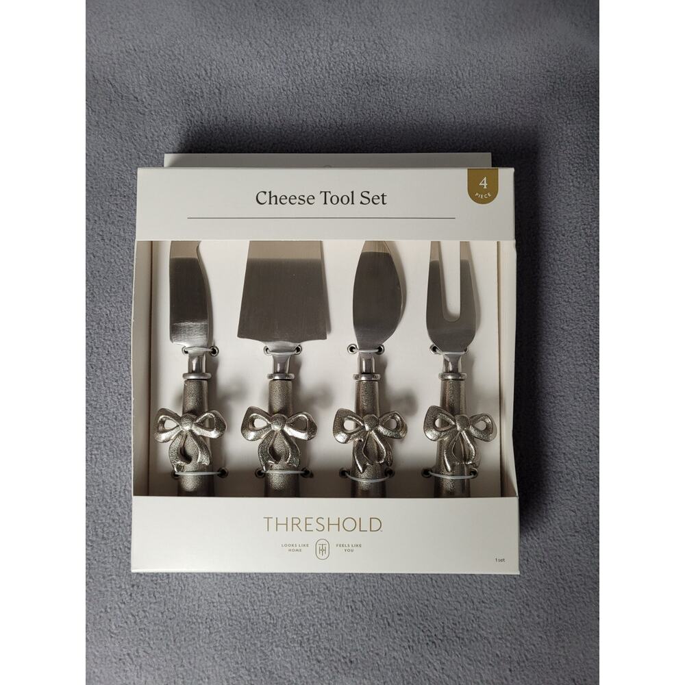 Threshold 4 Piece Cheese Tool Set Silver Bow Detail Stainless Steel Charcuterie